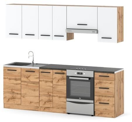 Meble Kuchenne Nowoczesne Duże Mokka Modułowa 2.4m Wotan Biały Dąb Wotan