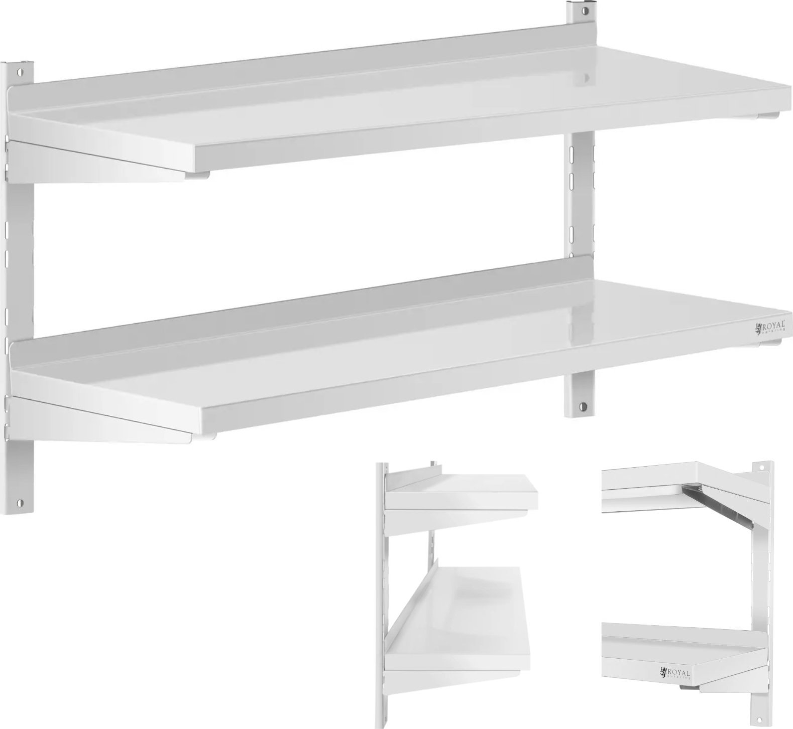 Royal Catering Półka ścienna wisząca gastronomiczna podwójna z regulacją STAL 100 x 40 cm Półka ścienna wisząca gastronomiczna podwójna z regulacją ST