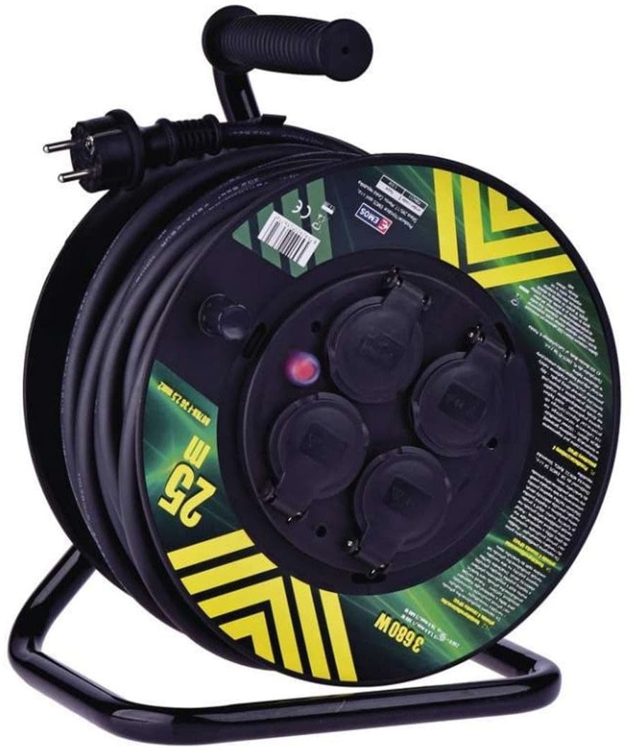 Przedłużacz Emos P084253 zwijany gumowy - 4 gniazda, 3x2,5, 25m