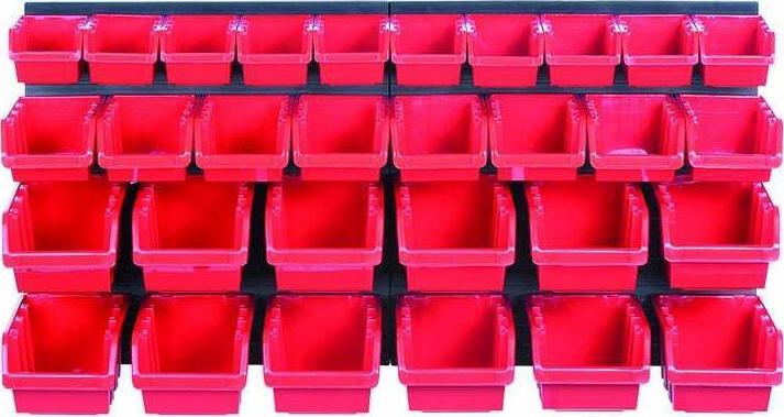 Prosperplast KISTENBERG TABLICA WARSZTATOWA Z KUWETAMI CZARNA 80x40cm 2szt + 30 POJEMNIKÓW NTBNP3 CZERWONA KOR3-S411