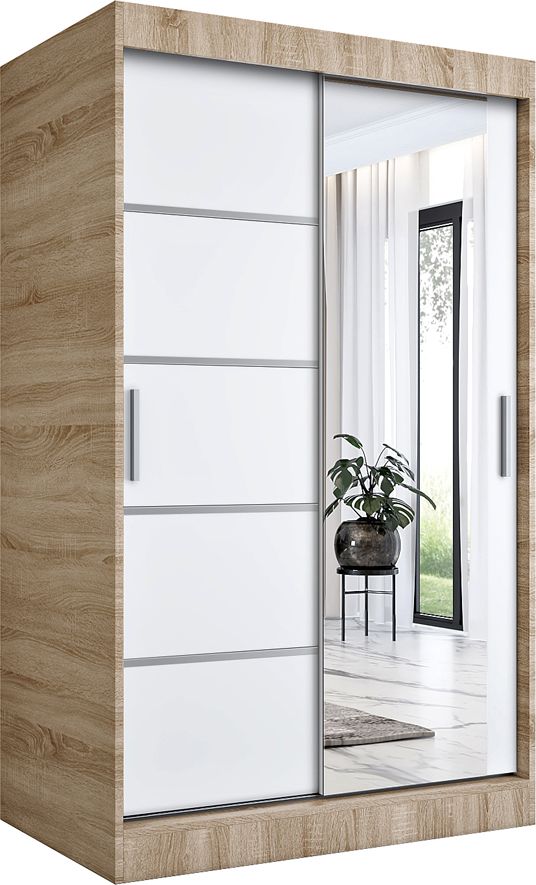Elior Szafa przesuwna w kolorze dąb sonoma + biały - Lorenza 3X