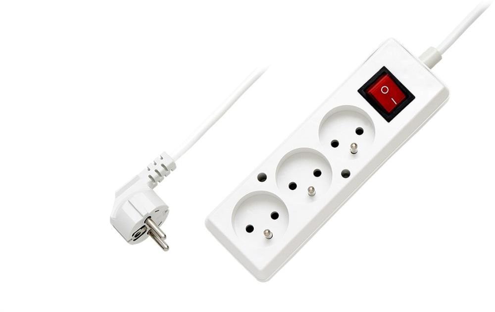 Przedłużacz z wyłącznikiem 3-gniazda z/u 10A 1,5m /OMY 3x1/ biały PS-370WS T-106090