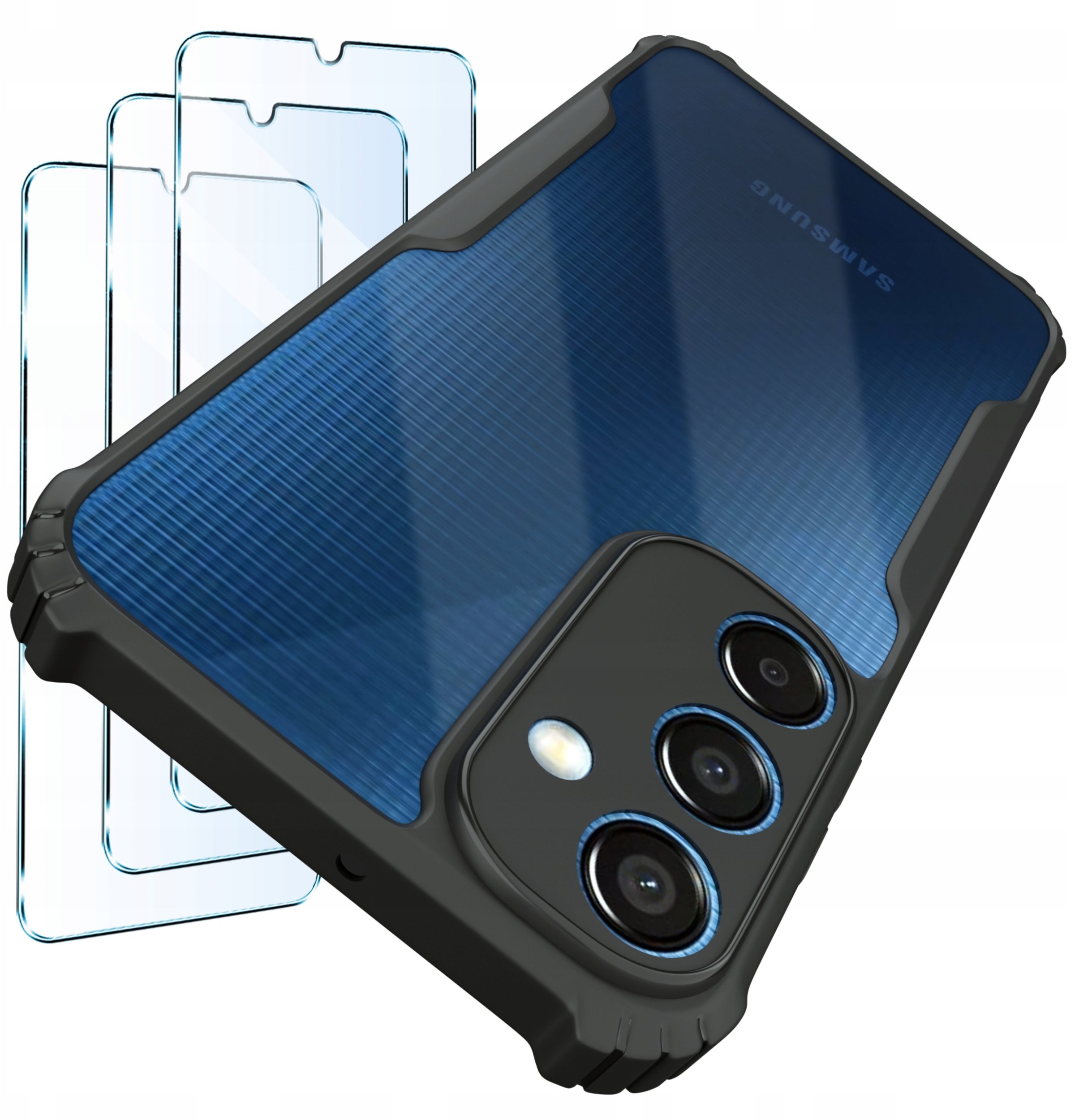 Etui do Samsung M15 5G |Pancerne Przeźroczyste Silikonowe| zestaw 3x szkło