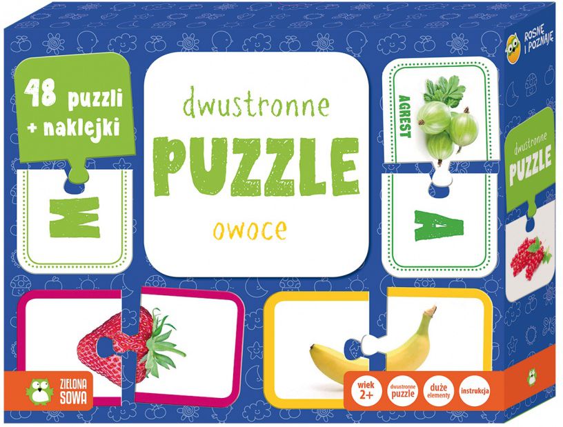 Zielona Sowa Rosnę i poznaję. Dwustronne puzzle. Owoce