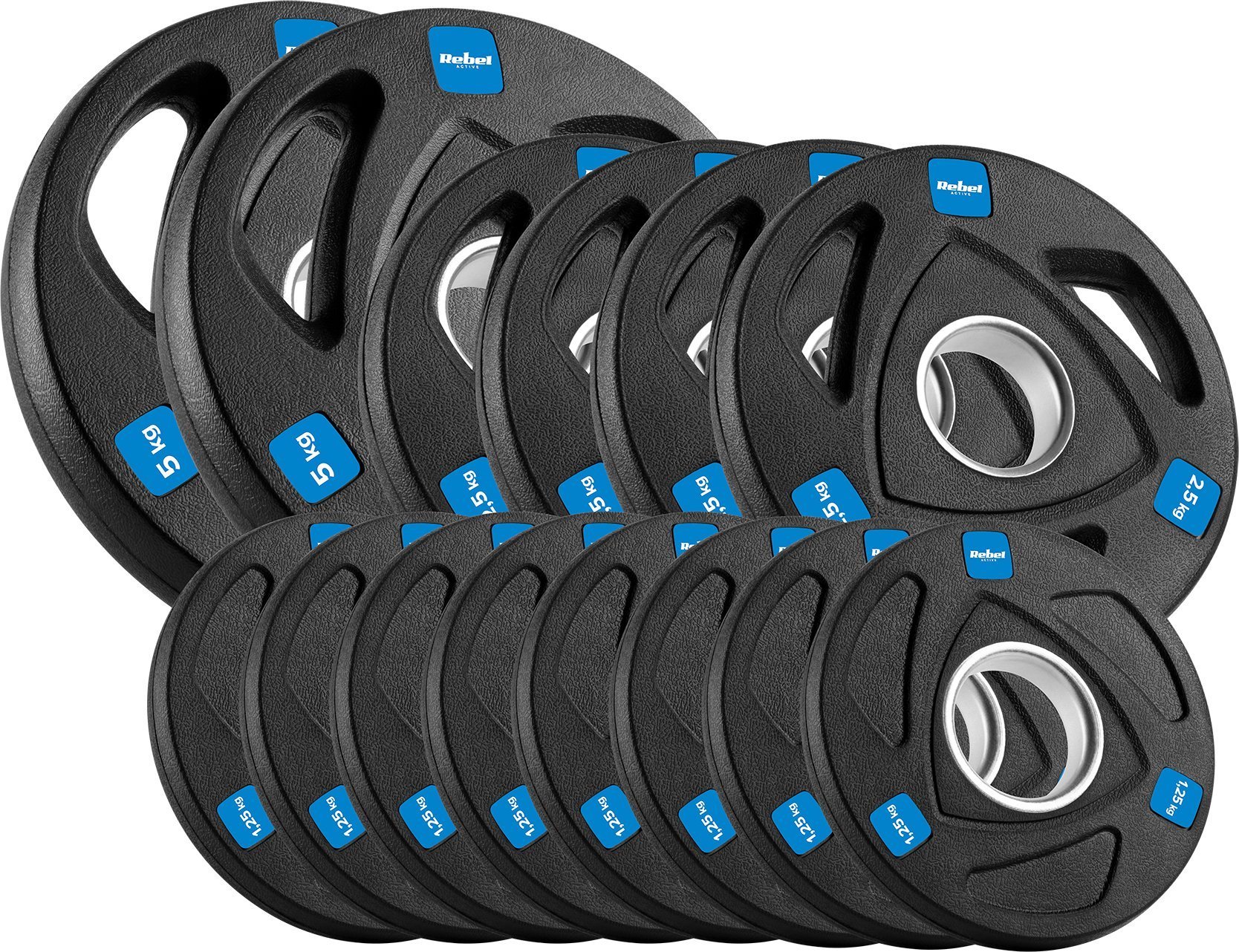 Rebel Zestaw obciążeń żeliwnych gumowanych 30kg ( 8x1.25kg + 4x2.5kg + 2x5kg ), otwór olimpijski 51mm, REBEL ACTIVE