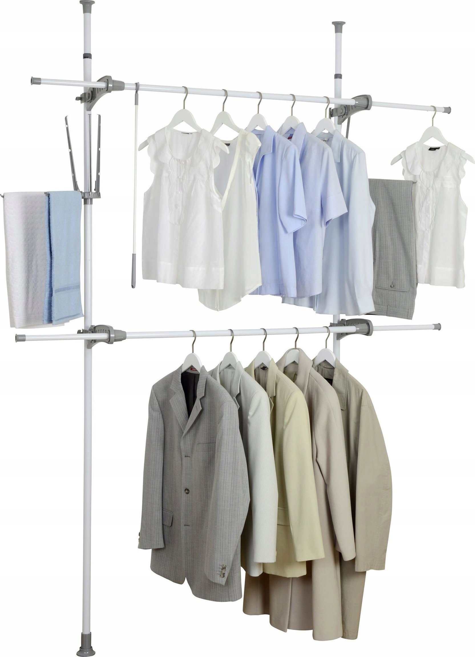 Wenko Teleskopowy wieszak na ubrania Herkules Flex, regulacja wysokości i szerokości, wymiary 116-190x165-300x36 cm, marka WENKO