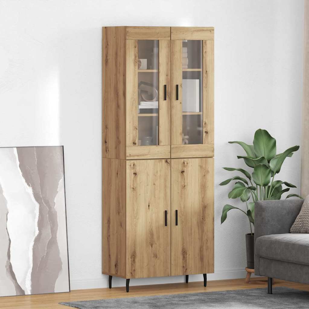 vidaXL Highboard 2 pcs Dąb rzemieślniczy Drewno inżynieryjne i szkło