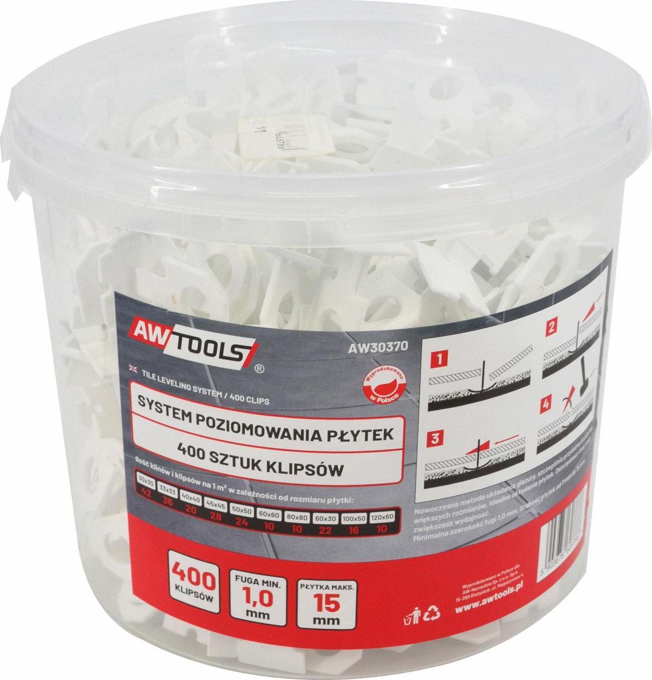 AWTools AWTOOLS SYSTEM POZIOMOWANIA PŁYTEK STANDARD 1,0mm - 7mm-15mm - KLIPS 400szt. AW30370