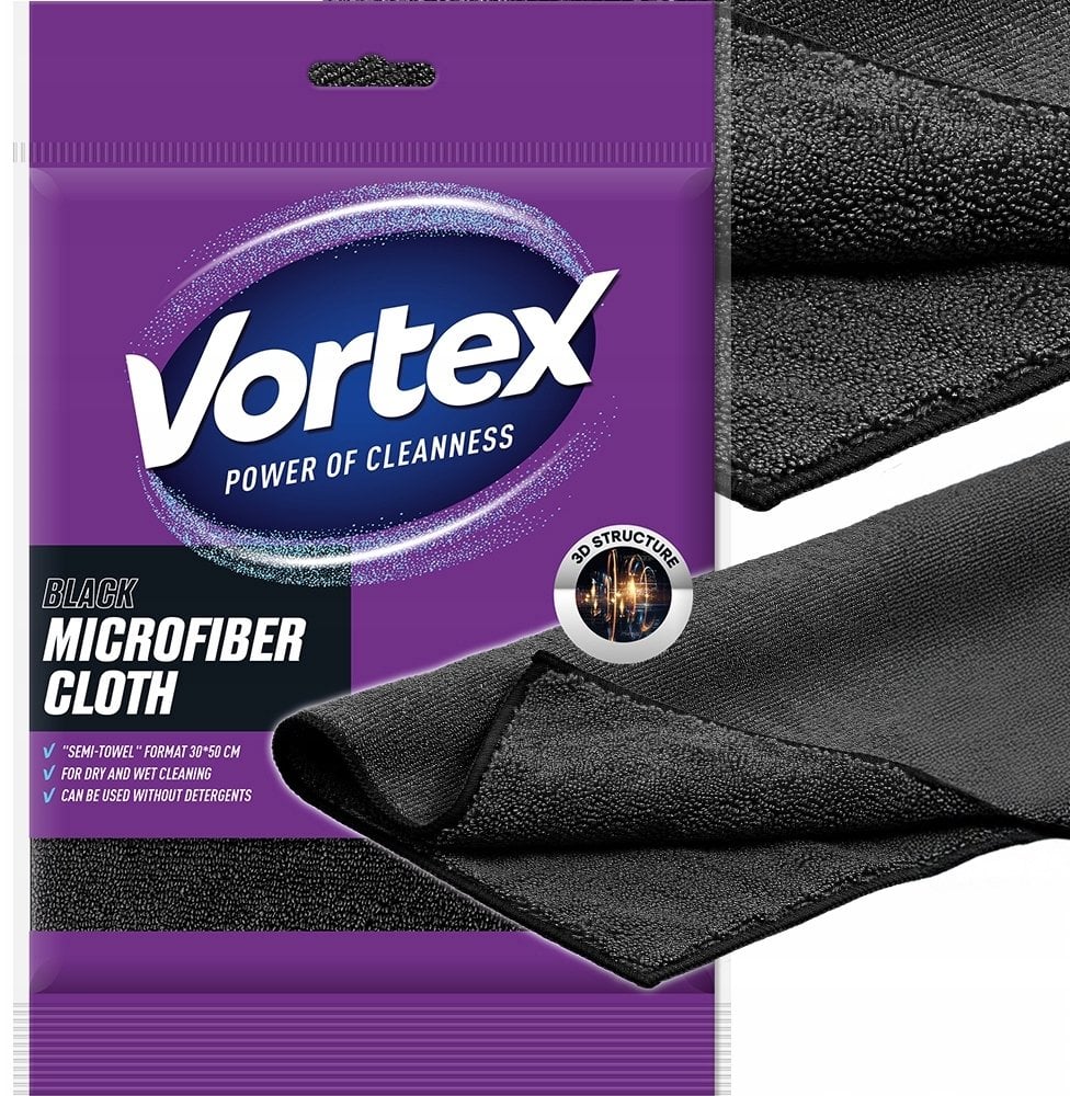Ściereczka z mikrofibry VORTEX, półręcznik, 30x50cm, czarna