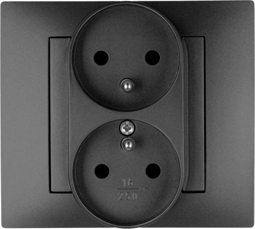 Elektro-Plast Vestra Gniazdo podwójne 2x2P+Z modułowe bez ramki podtynkowe IP20 czarny 3843-19