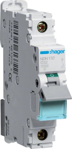 Hager Wyłącznik nadprądowy 1P D 32A 10kA AC (NDN132)