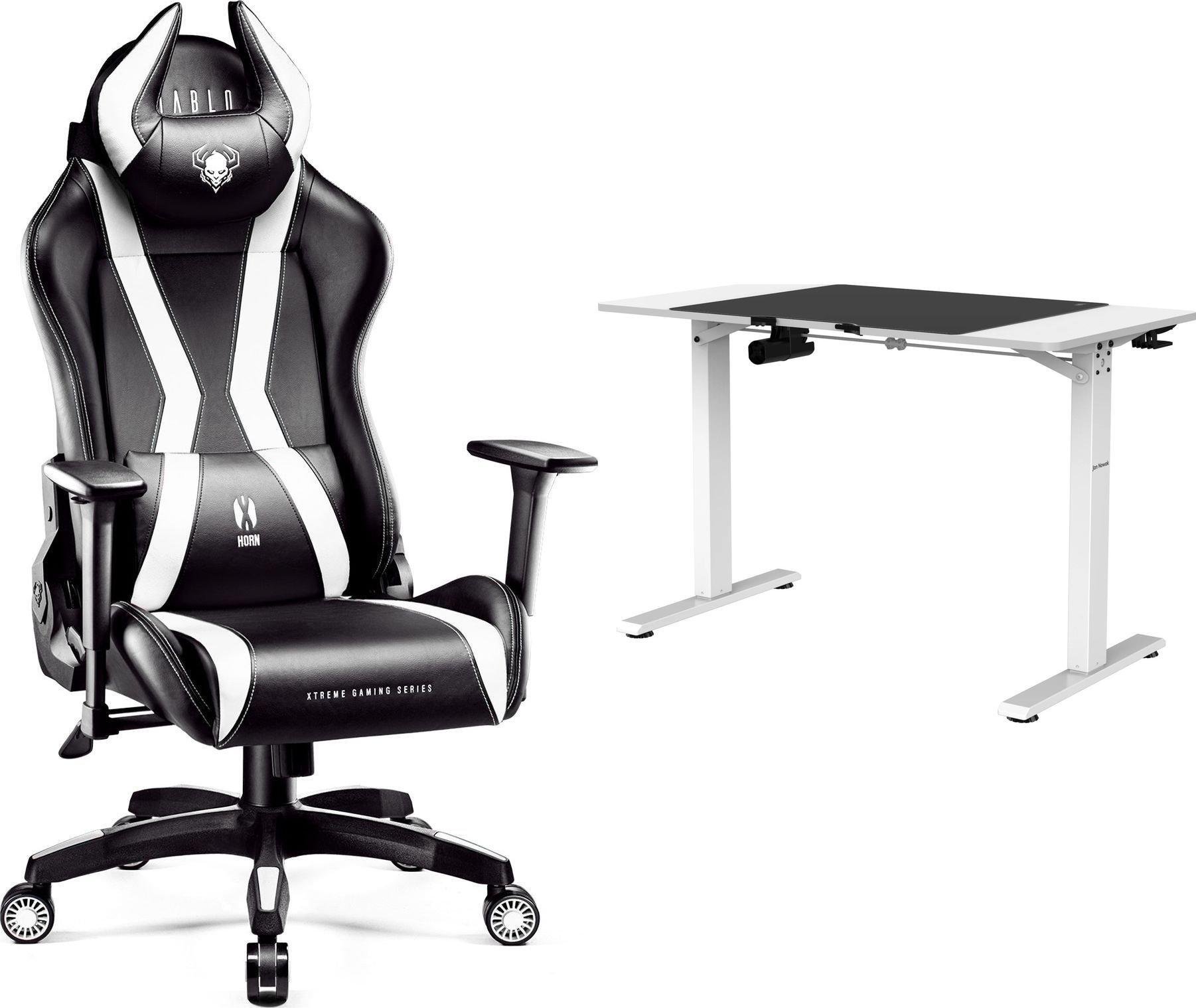 Fotel Diablo Chairs X-Horn 2.0 czarno-biały + EGON 1100 Białe 110 cmx60 cm