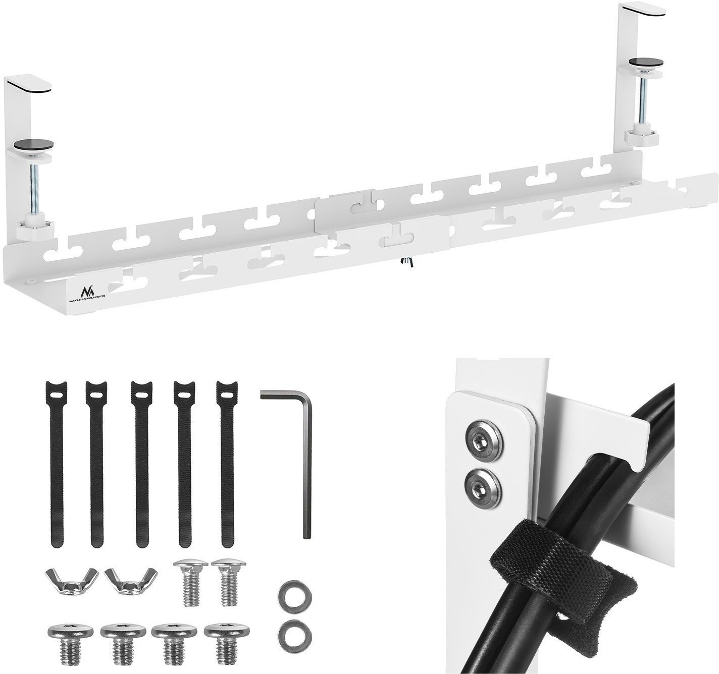 Organizer podbiurkowy na kable Maclean, max. obciążenie 5kg, max. 728mm, biały, MC-103 W