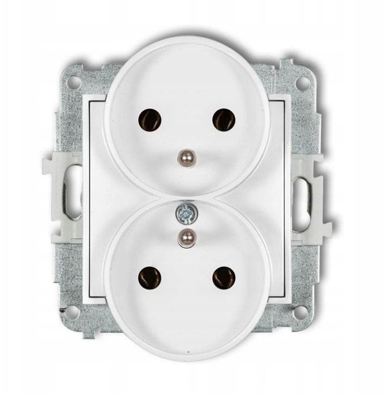 Gniazdo podwójne do ramki Karlik Icon 25IGPR-2z z uziemieniem 2x2P+Z bez przesłon torów prądowych biały mat