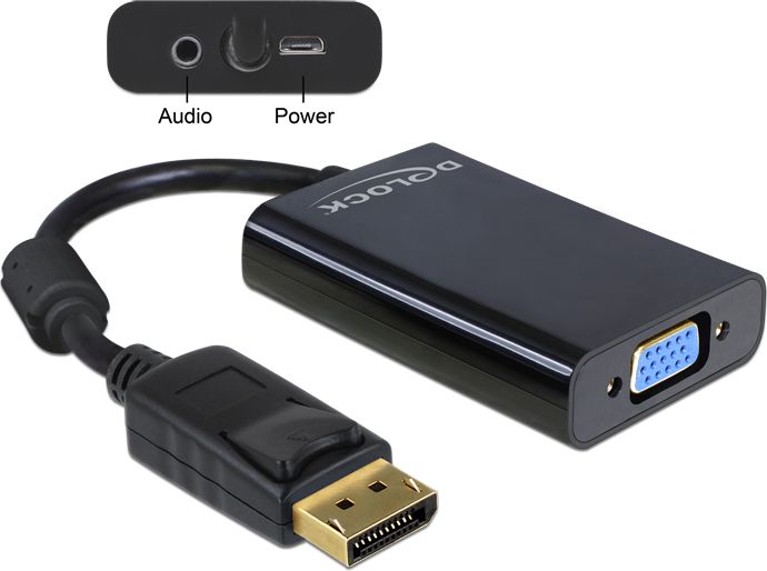 Adapter AV Delock DisplayPort - D-Sub (VGA) + Jack 3.5mm czarny (65439)