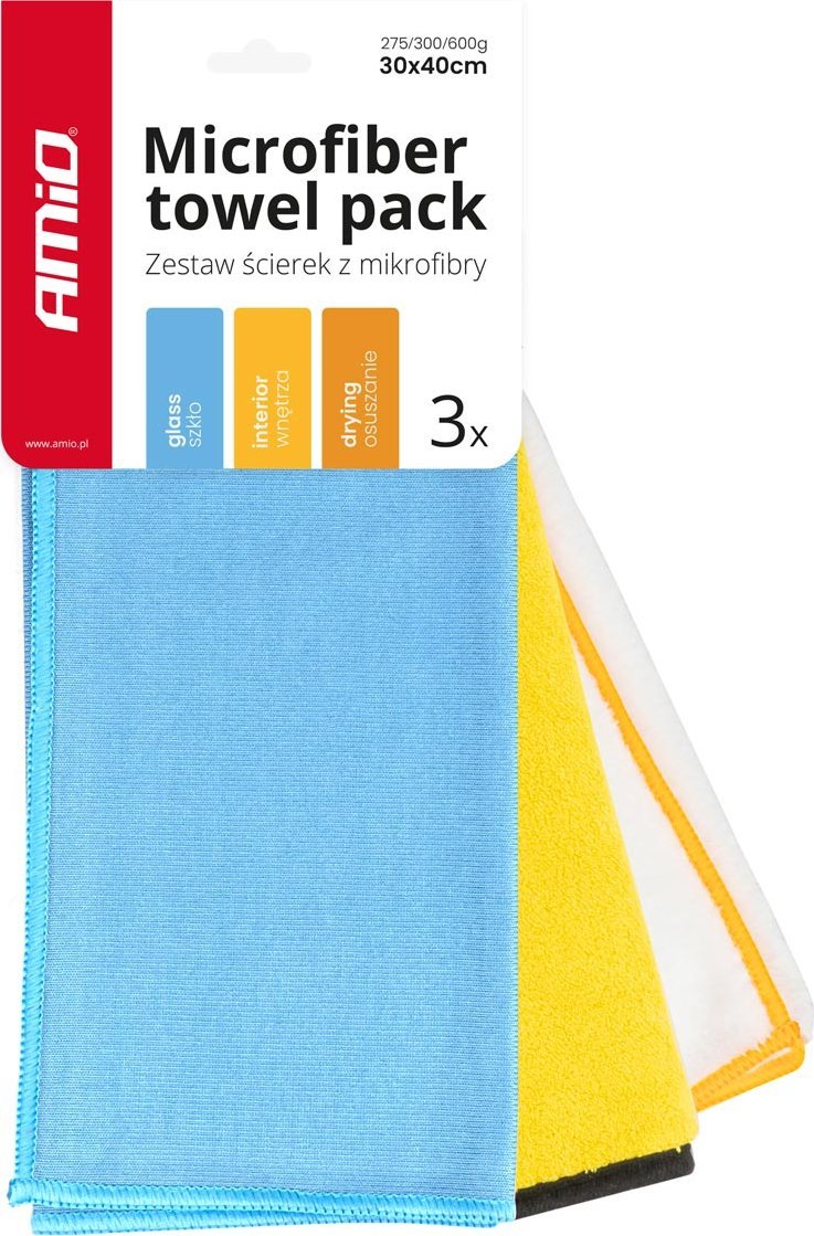 AMiO Zestaw ściereczek z mikrofibry 30x40cm 275/300/600g 3 szt. amio-03750