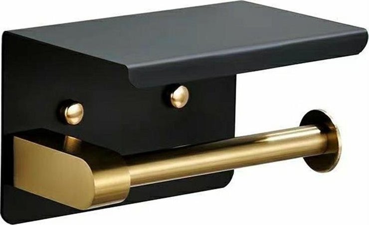 Aptel Łazienkowy Uchwyt na Papier Toaletowy z Półką na Telefon czarno-złoty AG887A