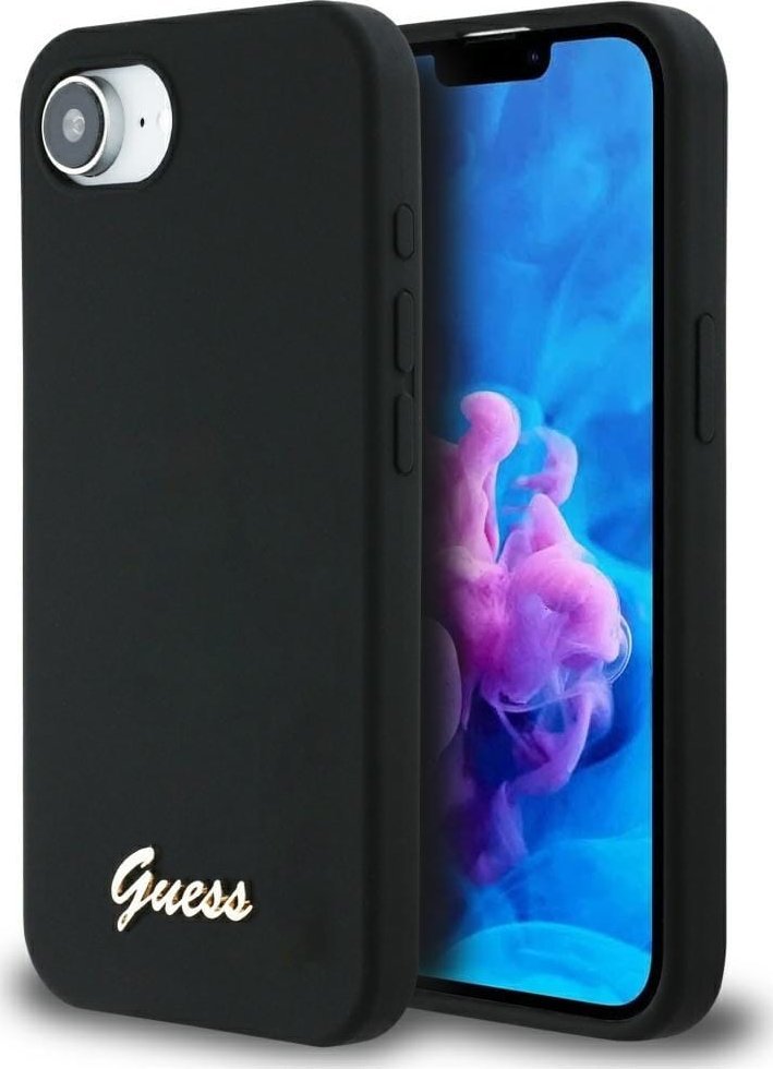 Etui Guess Silicone Script Metal Logo MagSafe do iPhone 16e czarny