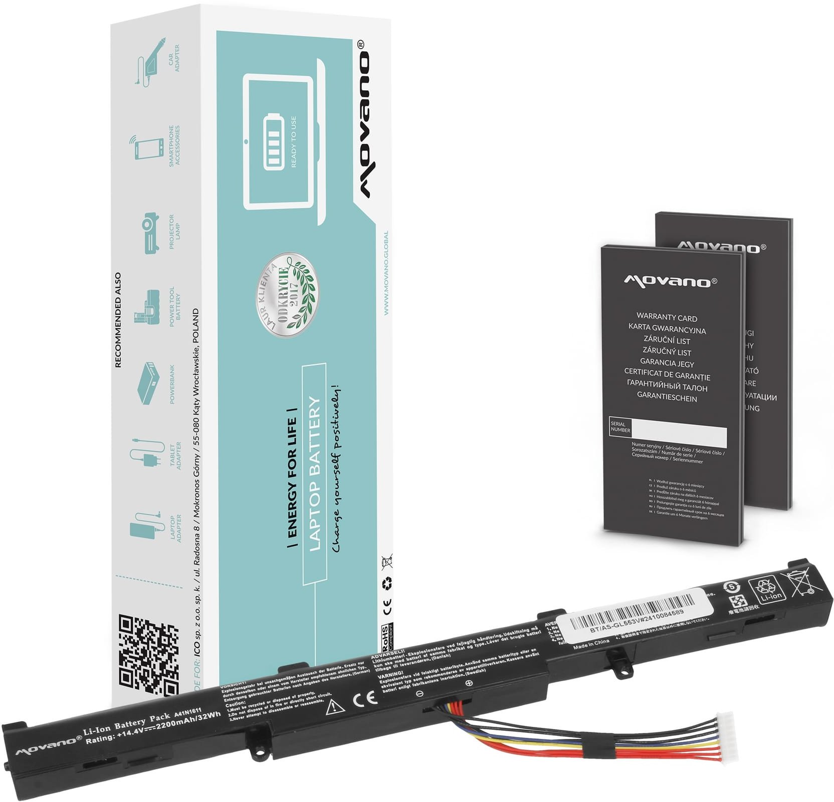 Bateria Movano do Asus ROG Strix GL553V, GL742V, GL752V