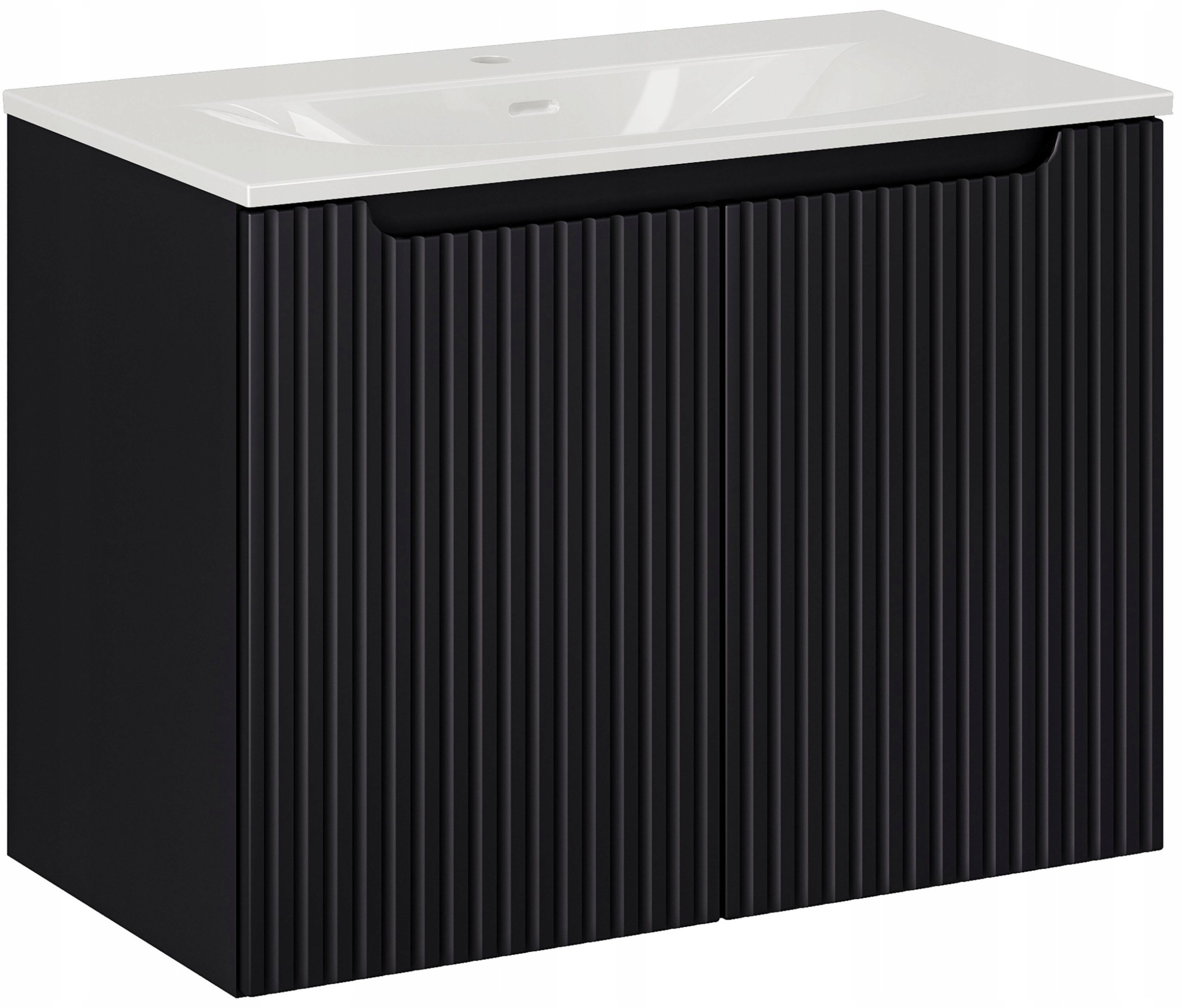 CZARNA szafka łazienkowa z umywalką 80 cm NOVA BLACK 82-80 RYFLOWANY front