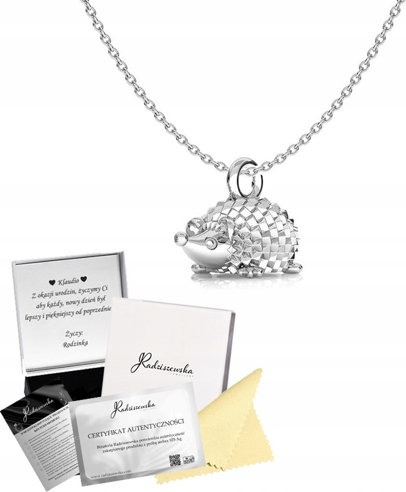 Radziszewska Jewellery Naszyjnik Srebrny Jeż SREBRO 925 Prezent Łańcuszek Kobieta GRAWER GRATIS