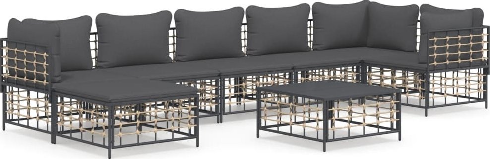 vidaXL 8-cz. zestaw wypoczynkowy do ogrodu, z poduszkami, antracytowy
