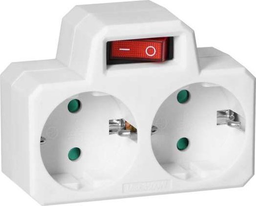 Orno Rozgałęźnik 2x2P+Z (Schuko) z włącznikiem biały