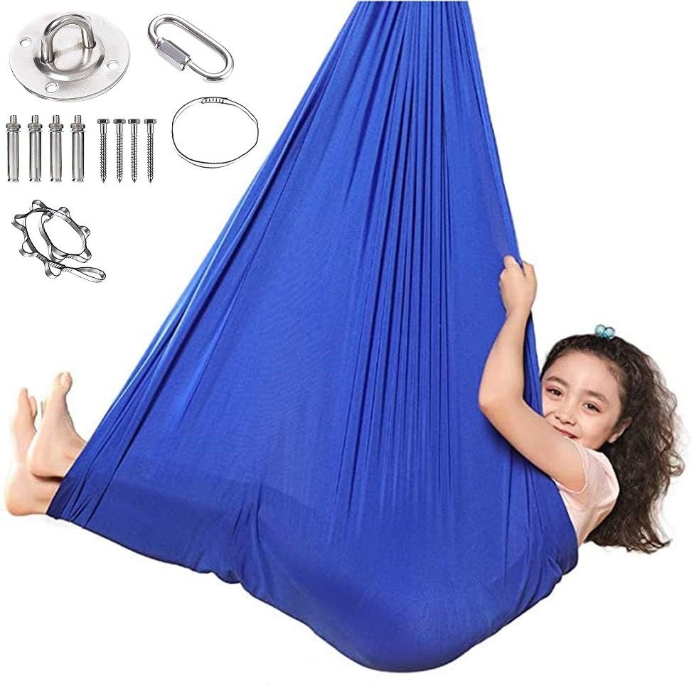 HUŚTAWKA SENSORYCZNA TERAPEUTYCZNA DLA DZIECI HAMAK 280x150cm 100kg Granatowy