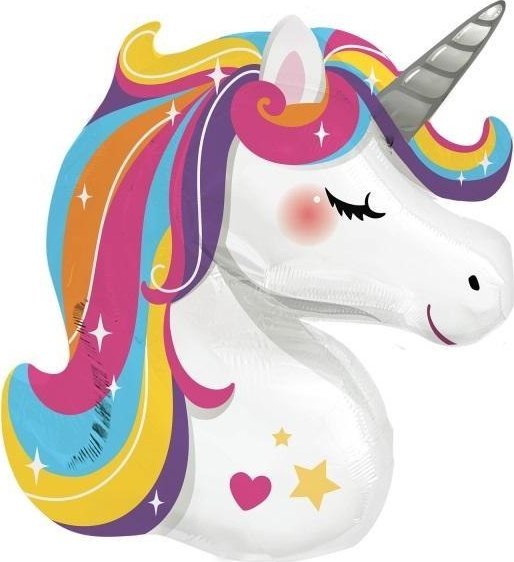AMSCAN Balon foliowy w kształcie jasnego tęczowego jednorożca 70x78cm spakowany 9916533