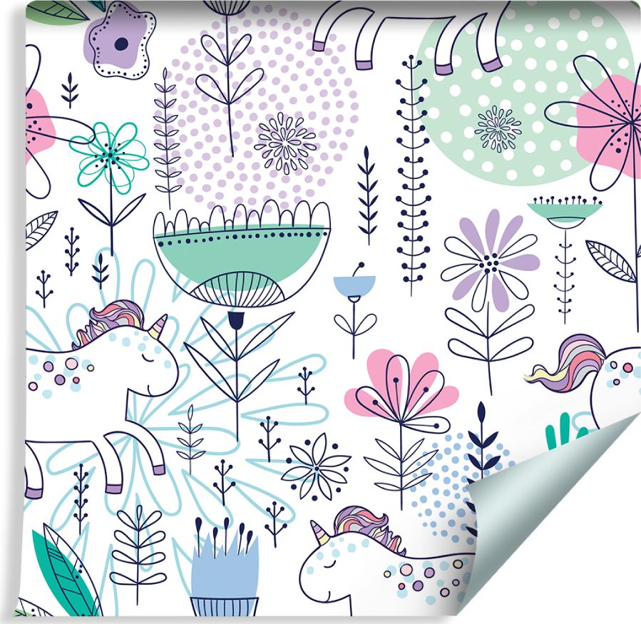 Muralo Tapeta Dla Dzieci - Jednorożce i Roślinki