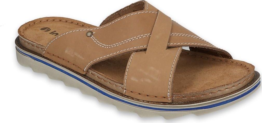 Inblu Inblu - Obuwie buty męskie klapki skórzane brązowe 42