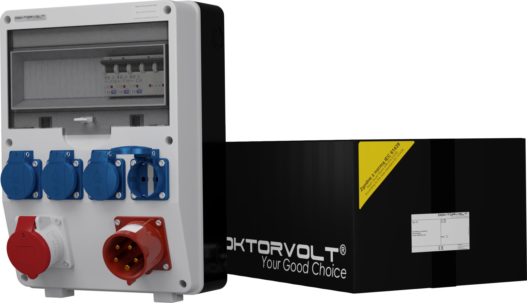 Doktorvolt Rozdzielnica budowlana z gniazdem odbiornikowym TD-S 32A 16A 4x230V Schuko Doktorvolt 0267