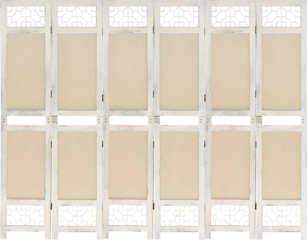 vidaXL Parawan 6-panelowy, kremowy, 210 x 165 cm, tkanina