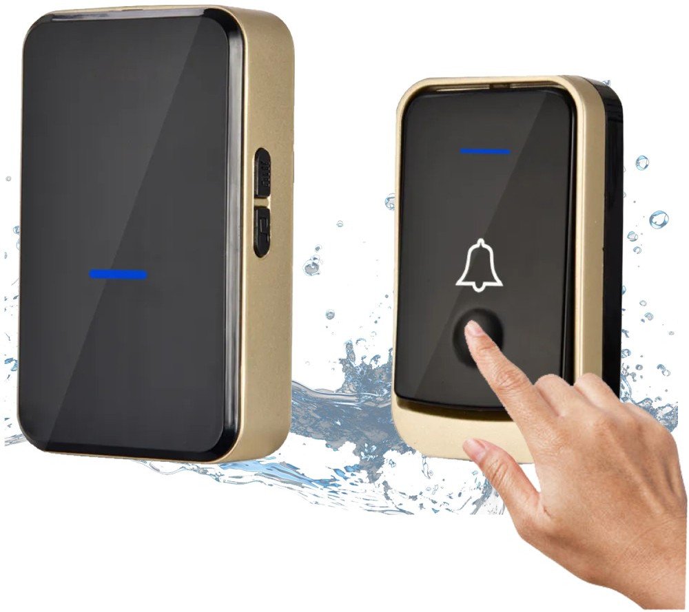 Dzwonek Bezprzewodowy Wodoodporny do Drzwi, Bramy, Furtki, czarno-złoty