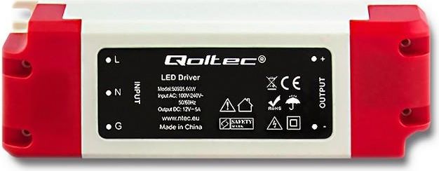 Qoltec Zasilacz LED Driver | 100-240V | IP20 | 60W | 12V | 5A - 50935