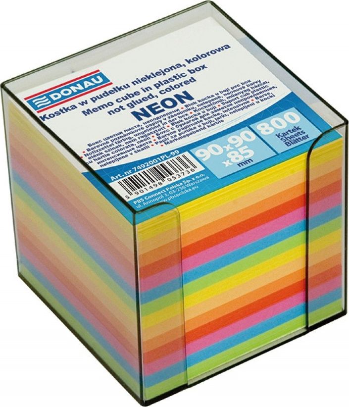 Donau NOTATNIK KOSTKA W PODAJNIKU DONAU 95X95X95MM MIX KOLORÓW NEONOWYCH
