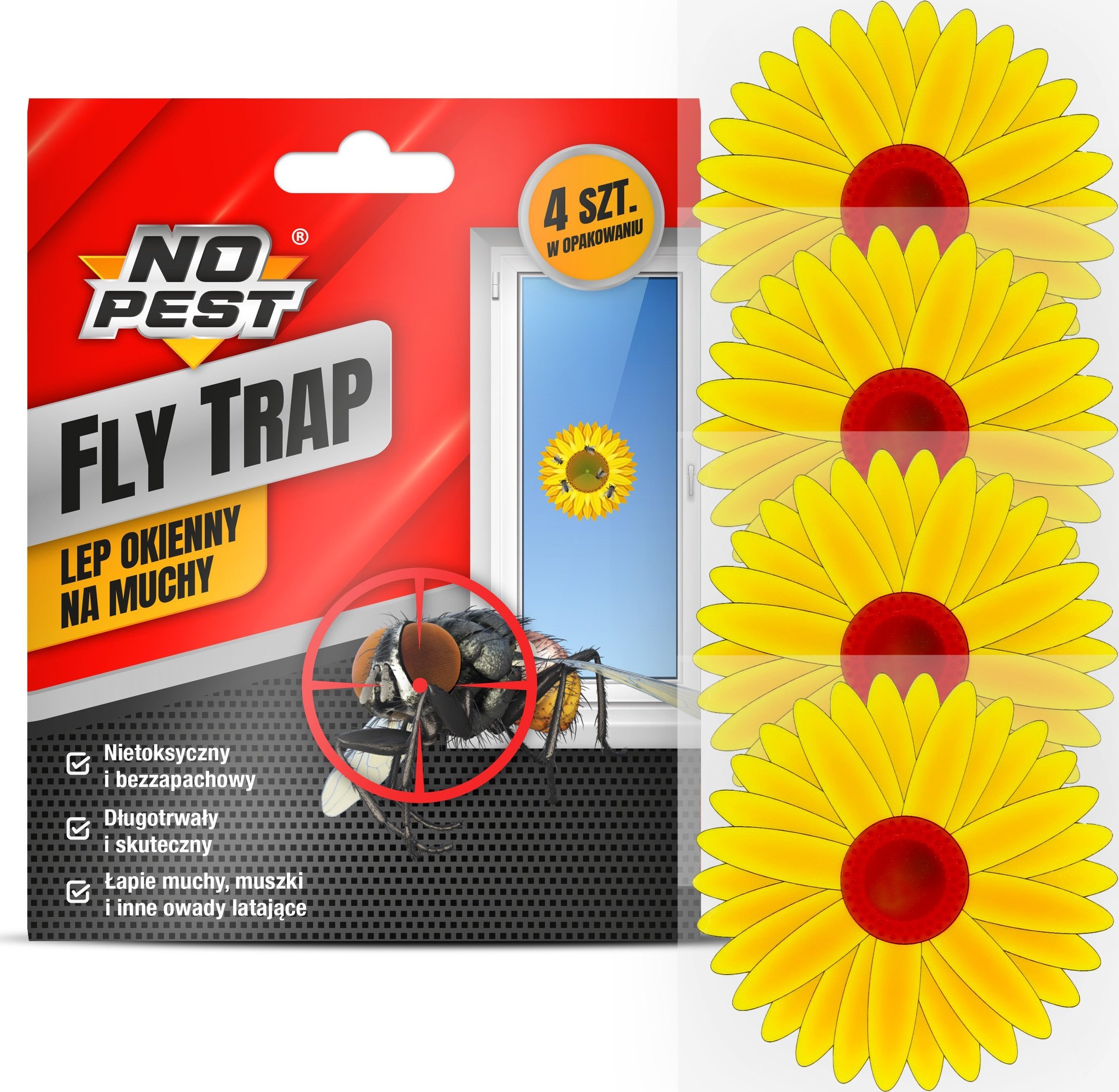 NO PEST Lep na Okno (4 szt) Sunflower Lep Pułapka Lepowa na Muchy Muszki Owocówki Mole Komary