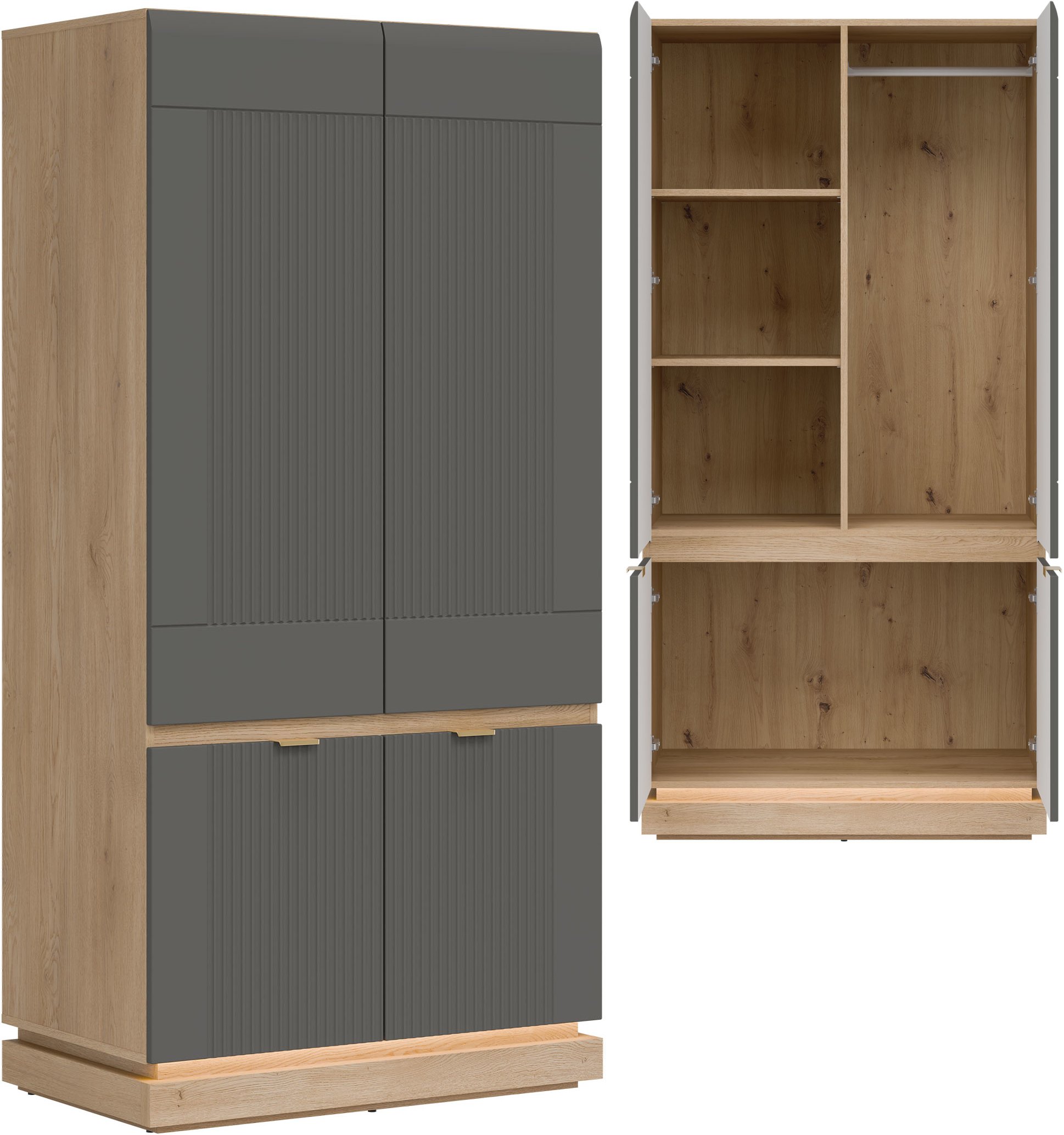 Szafa pokojowa uchylna na ubrania Dąb Cremona Szary MILTON ML08