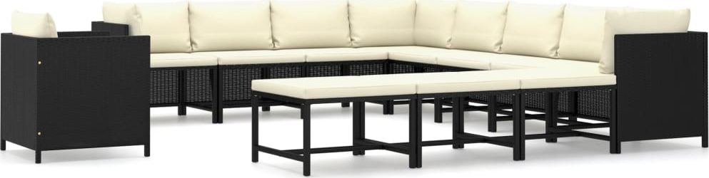 vidaXL 12-cz. zestaw wypoczynkowy do ogrodu, poduszki, rattan PE czerń