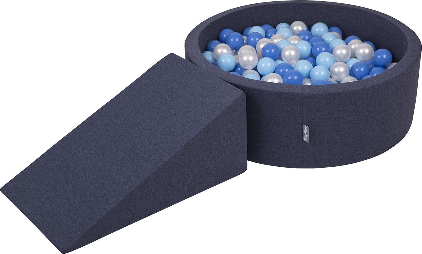 KiddyMoon Piankowy plac zabaw PPZP-OK30D-112 z piłeczkami granatowy: babyblue-niebieski-perła basen 200/klin L Zabawka plac zabaw