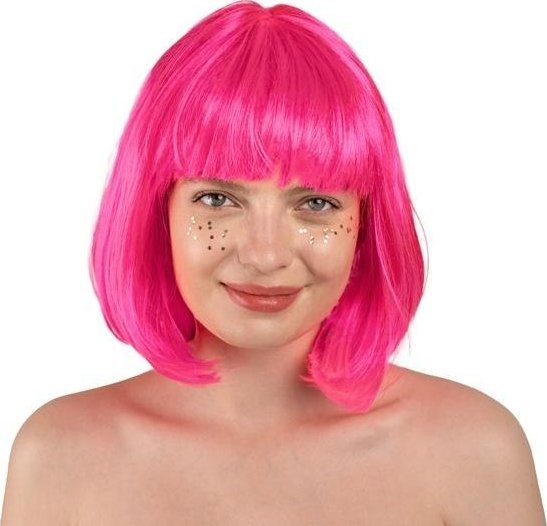 Peruka Kleopatra neonowy róż