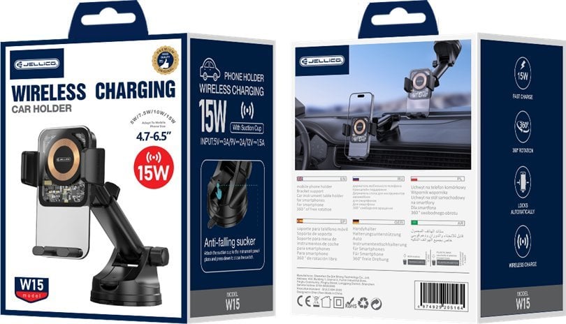 Jellico JELLICO uchwyt samochodowy z ładowaniem bezprzewodowym W15 15W Czarny