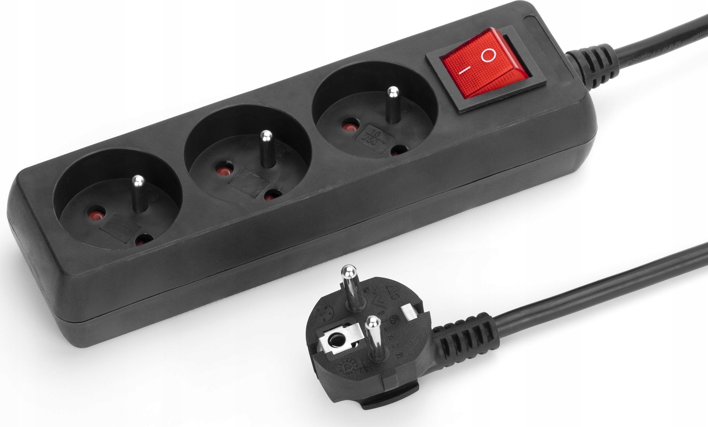 Montis Przedłużacz sieciowy 3 gn. 3m z przeł. czarny MT118B-3 MONTIS