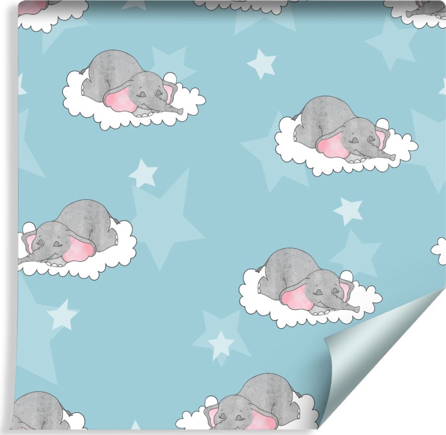 Muralo Tapeta Dla Dzieci - Śpiące Słoniki w Chmurach