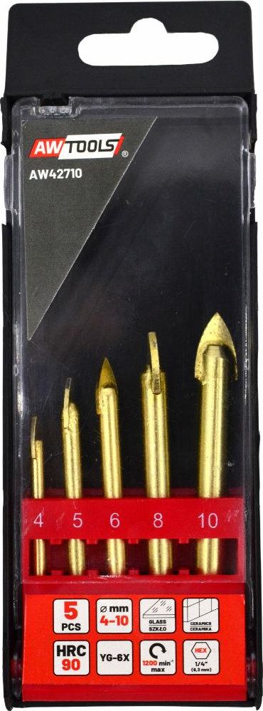 Wiertło AWTools AW ZESTAW WIERTEŁ DO SZKŁA I CERAMIKI 4-10MM 5szt. AW42710