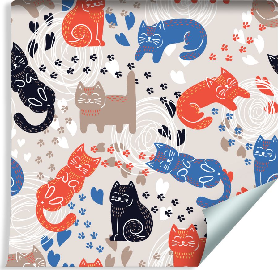 Muralo Tapeta Dla Dzieci - Kolorowe Kotki - Styl Skandynawski