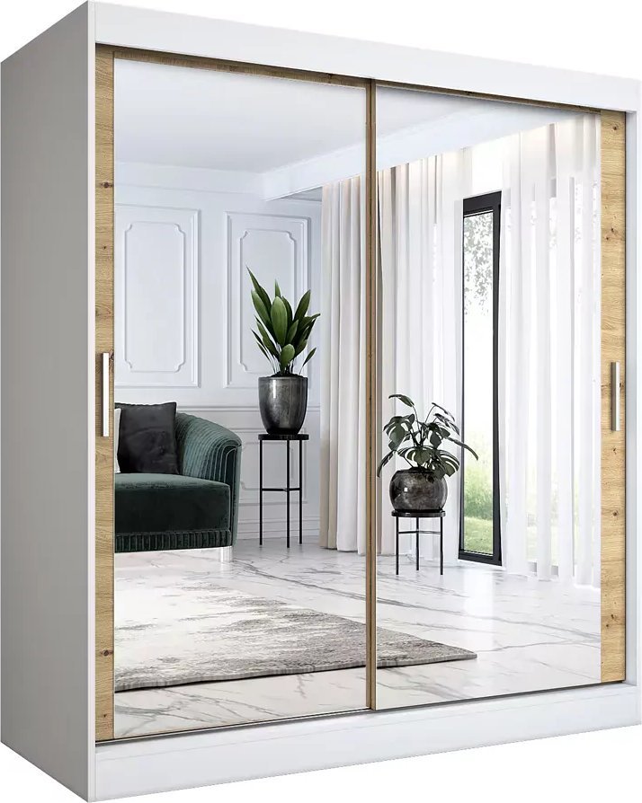 Elior Szafa przesuwna z lustrem biel + dąb artisan180 cm - Edna 5X