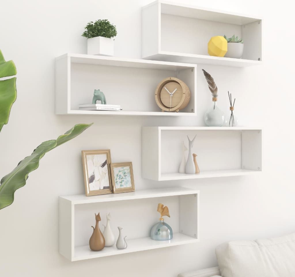 vidaXL Półki ścienne kostki, 4 szt., białe, 60x15x23 cm, płyta wiórowa