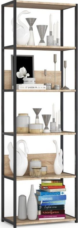 Fabryka Mebli Akord Regał loftowy metalowy 60 cm - czarny-dąb sonoma - 6 półek