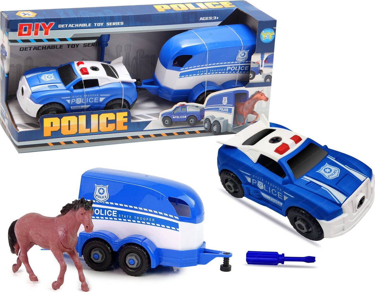 Trifox AUTO POLICJA Z PRZYCZEPĄ ROZKRĘCANE